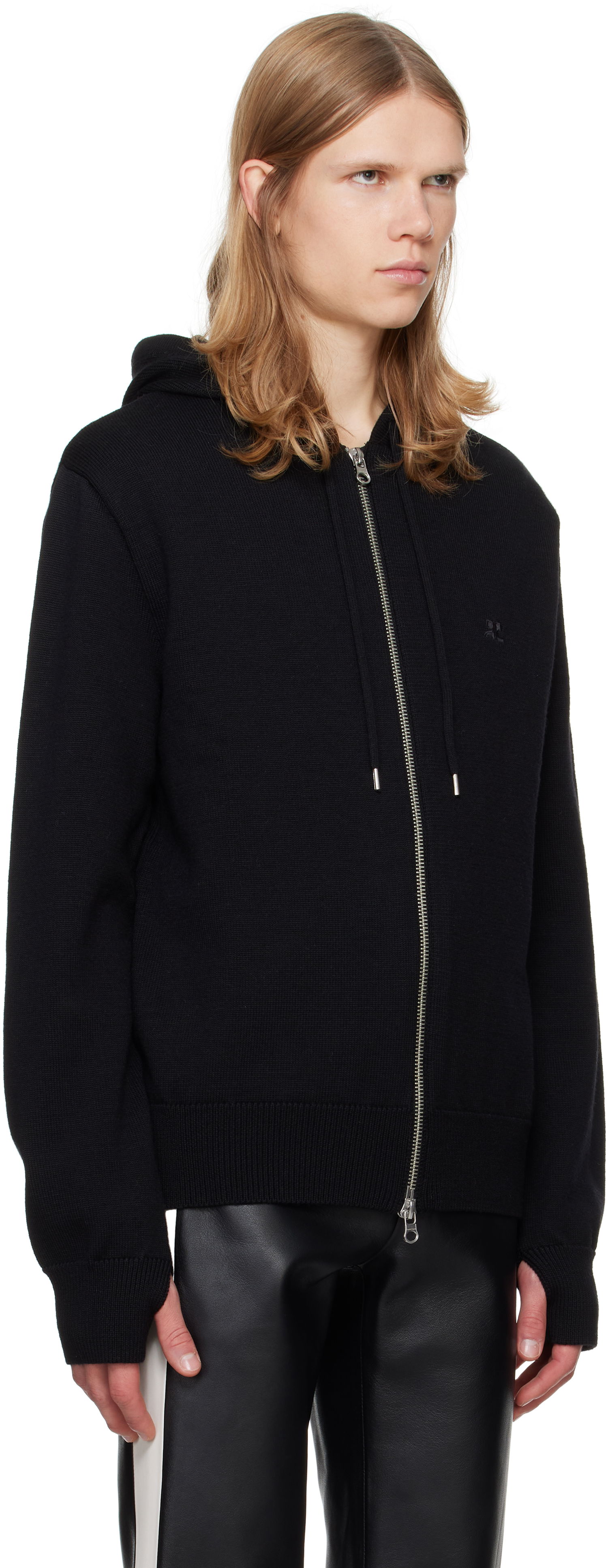 Mikina Courrèges Zipped Wool Hoodie Čierna | 324MHO034FI0036, 1
