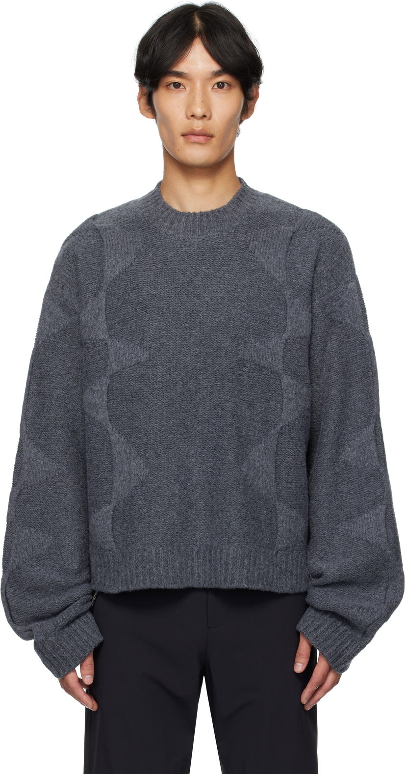 Sveter HELIOT EMIL HELIOT EMIL Cropped Spiral Knit Sweater Šedá | PREAW25_M_07_063_DGY05_CO