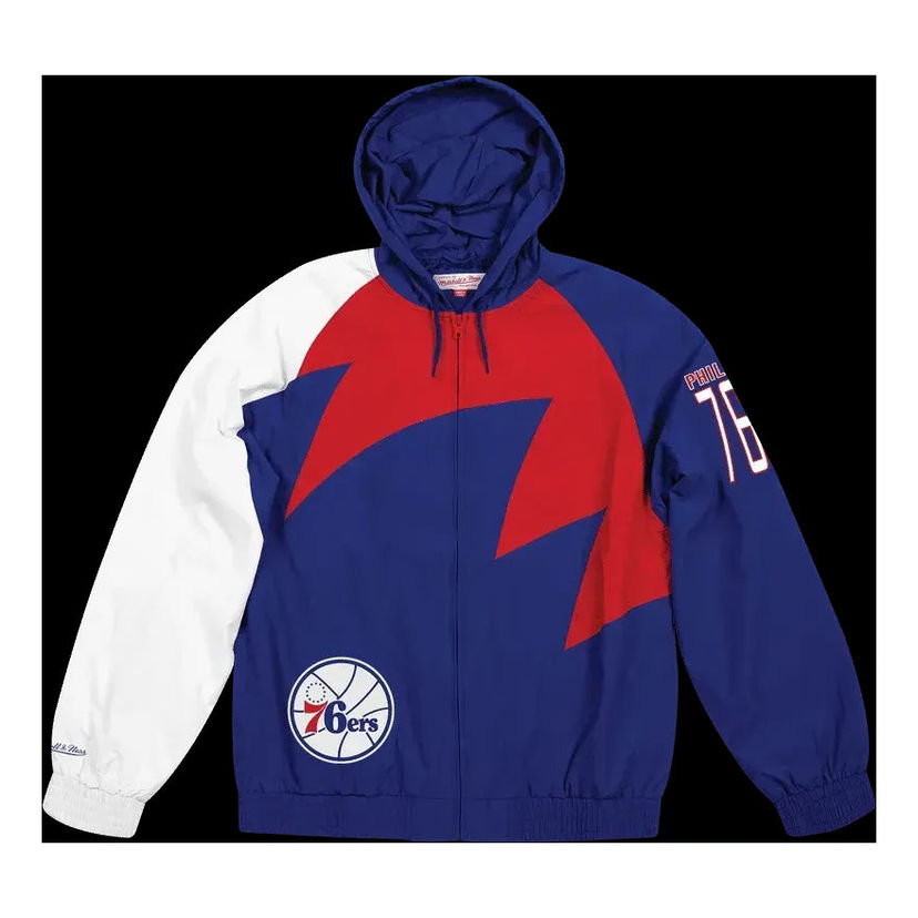 Vetrovka Mitchell & Ness Mitchell & Ness Philadelphia 76ers Shark Tooth Hooded Jacket Modrá | BA57PH-P76-B-K1P