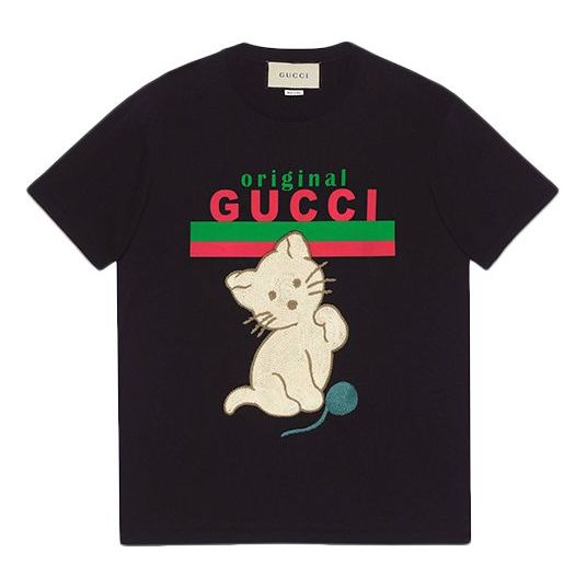 Tričko Gucci Cat Cartoon Print T-Shirt Čierna | 615044-XJCRG-1082