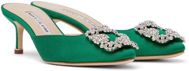 Šperky Manolo Blahnik Manolo Blahnik Hangisimu 50 Satin Mules Zelené | 9XX-0722, 3