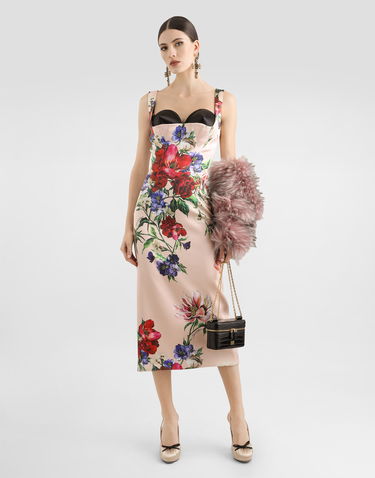 Šaty Dolce & Gabbana Dolce & Gabbana Satin Sheath Midi Dress with Floral Print Ružová | F6TTYTFSIB5H25PR, 1