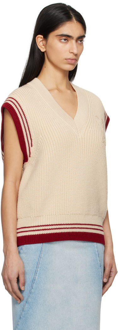 Sveter AMI AMI Paris Wool Ribbed V-Neck Vest Béžová | UKS768.KN0068, 4