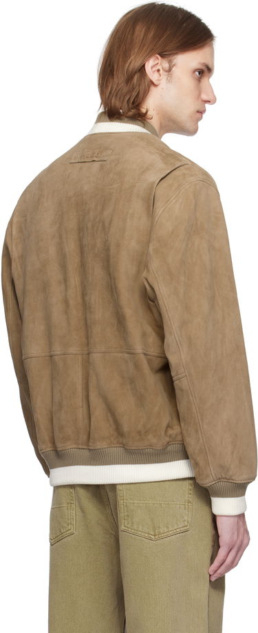 Bomber bunda BOSS HUGO Ribbed-Trim Suede Bomber Jacket Hnedá | 50534326, 2