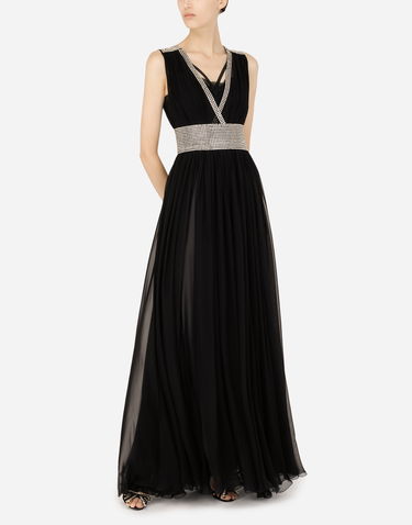 Šaty Dolce & Gabbana Dolce & Gabbana Long Chiffon Dress with Rhinestone Detailing Čierna | F6ZO1ZGD32TN0000, 3