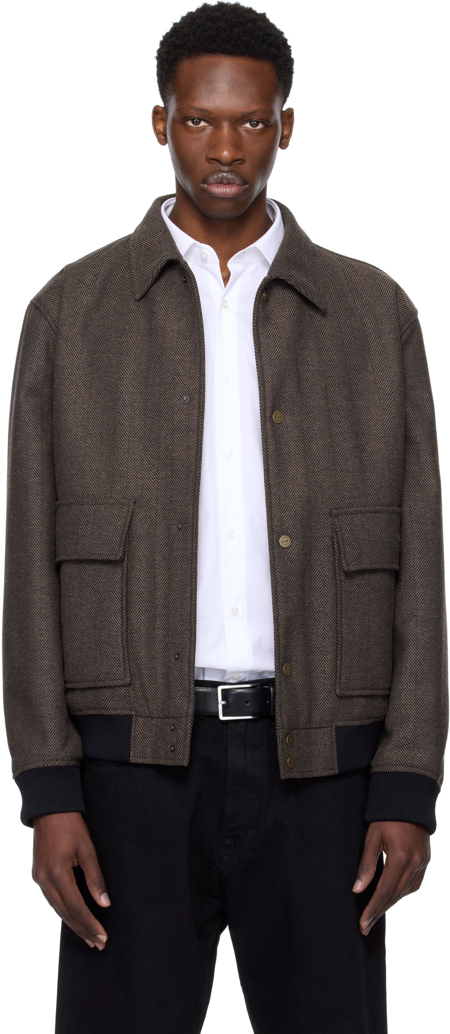 Bomber bunda BOSS Hugo Herringbone Bomber Jacket Hnedá | 50542617, 0
