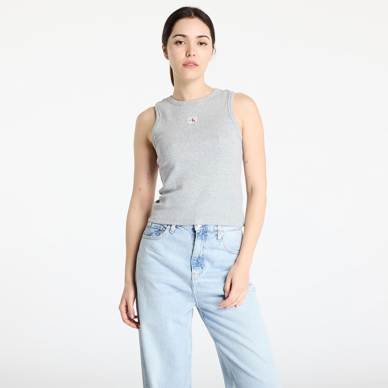 Tielko CALVIN KLEIN Calvin Klein Jeans Woven Label Tank Top Šedá | LV047C201G P79, 0