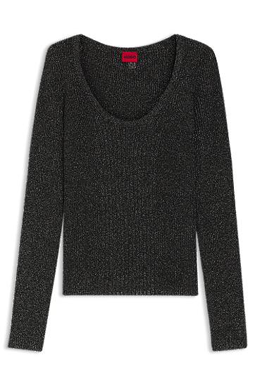 Sveter BOSS Sparkling Mixed-Rib Long-Sleeve Scoop-Neck Sweater Čierna | 50548250, 0
