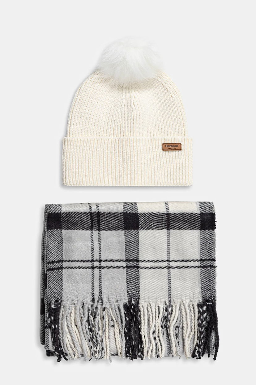Šál Barbour Barbour Beanie Hat and Scarf Set Biela | LGS0054