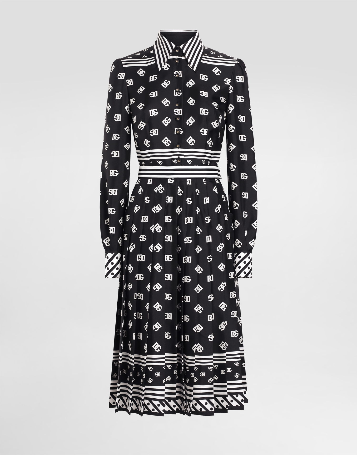 Šaty Dolce & Gabbana Dolce & Gabbana Calf-Length Shirt Dress with DG Logo Print Čierna | F6TMNTGDCVJN0000, 0
