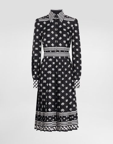 Šaty Dolce & Gabbana Dolce & Gabbana Calf-Length Shirt Dress with DG Logo Print Čierna | F6TMNTGDCVJN0000, 0