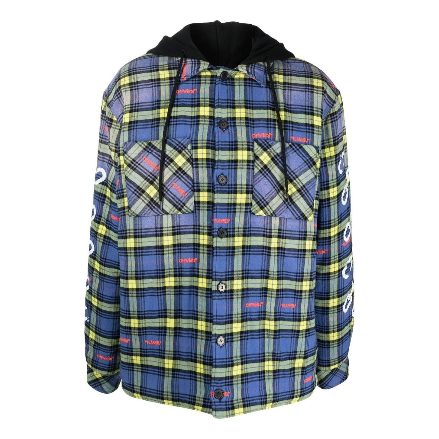 Košeľa Off-White Off-White Plaid Hooded Shirt Modrá | OMEA360F22FAB0024201, 0