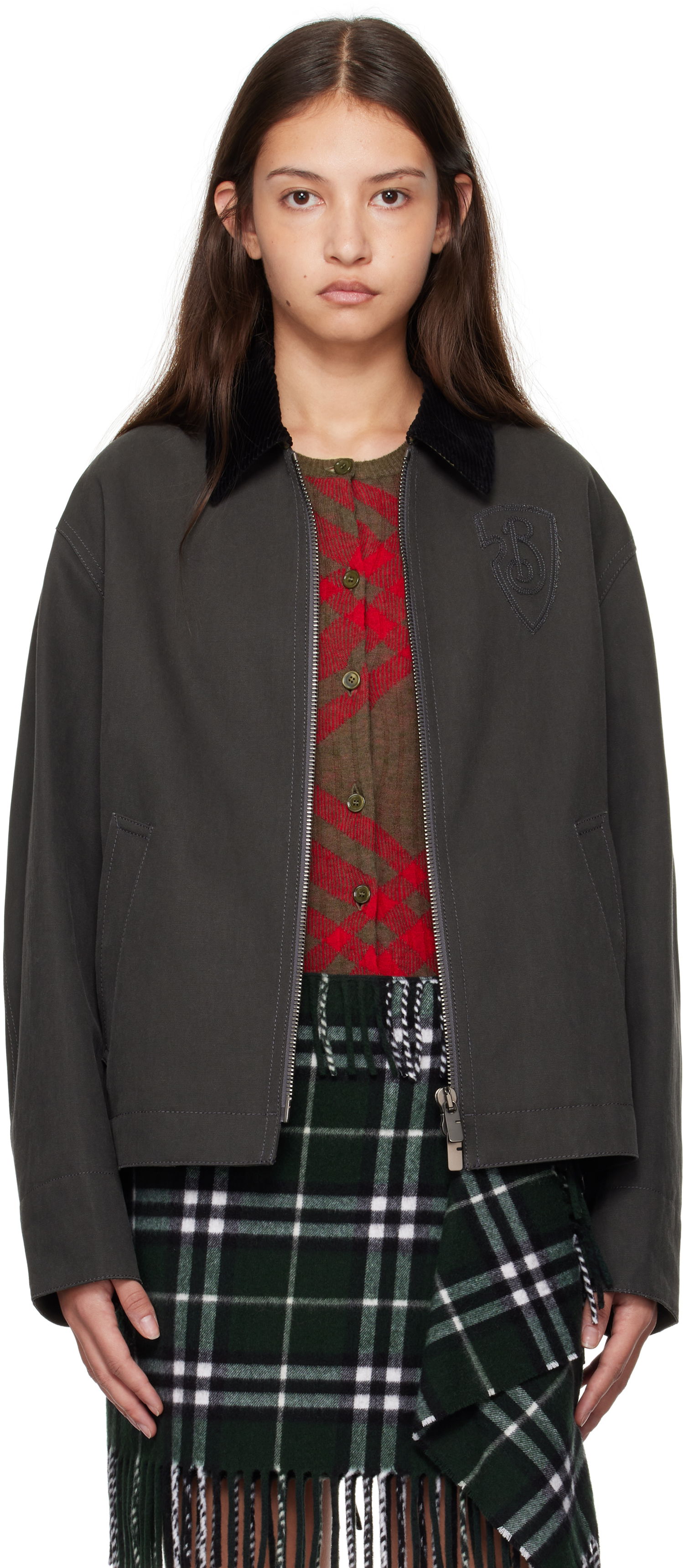 Bunda Burberry Cotton Jacket With Corduroy Collar Šedá | 8097555, 0