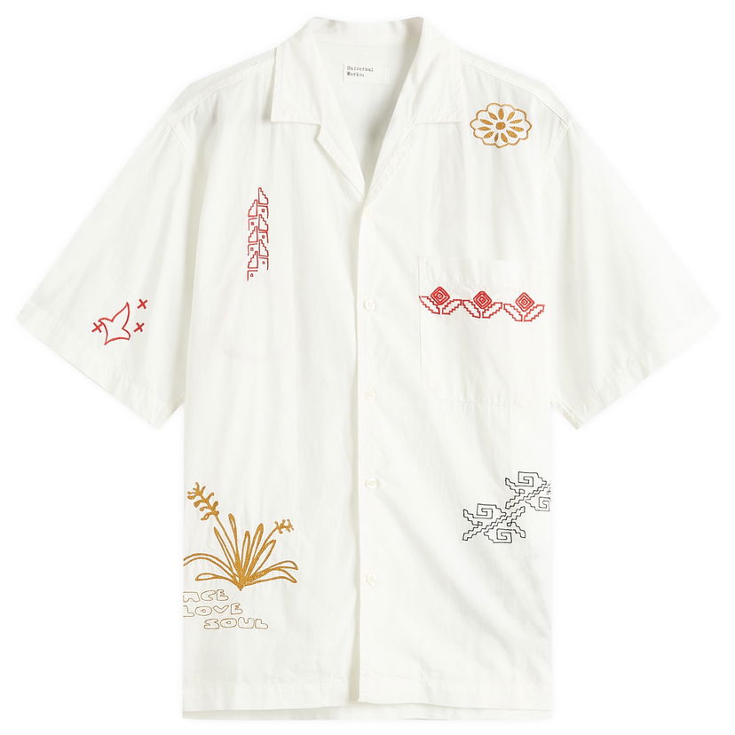 Košeľa Universal Works Embroidered Minari Vacation Shirt, Size Large Biela | P32066-ECR