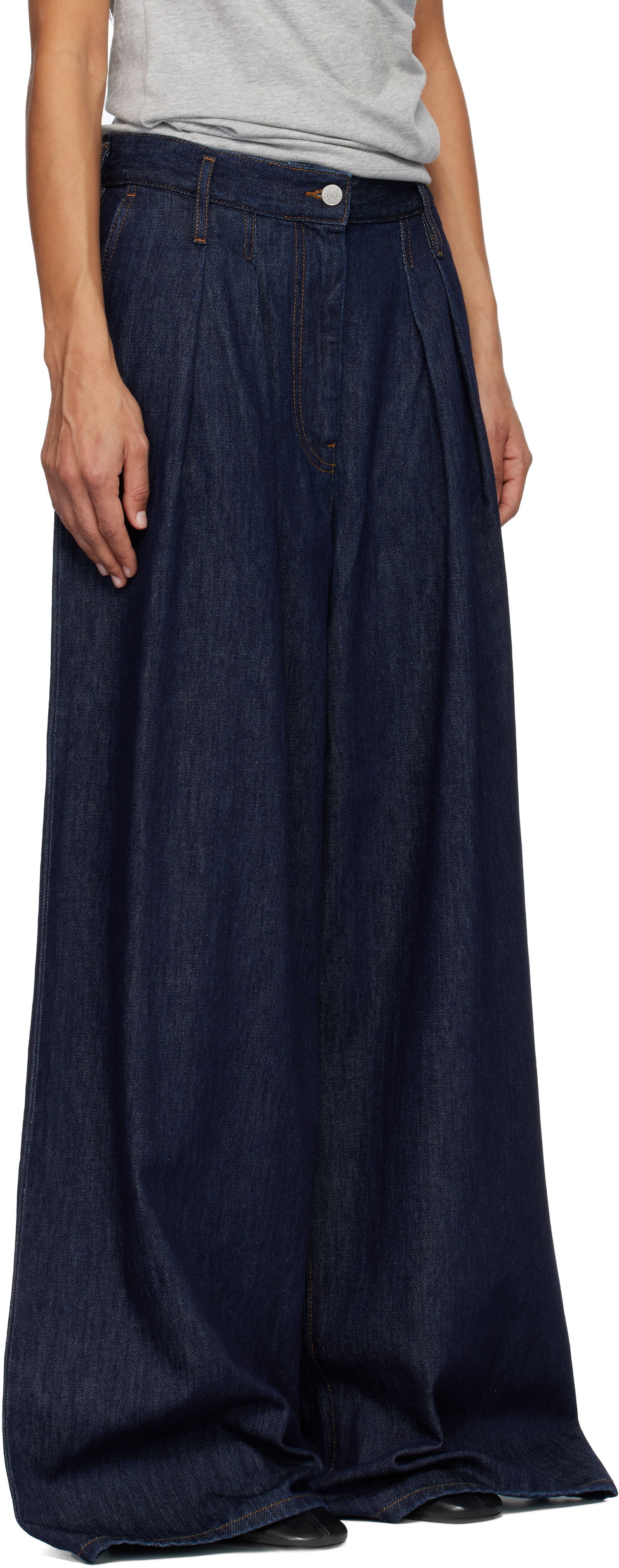 Džínsy Dries Van Noten Dries Van Noten Wide Pleated Jeans Navy | 252-010929-2381, 1