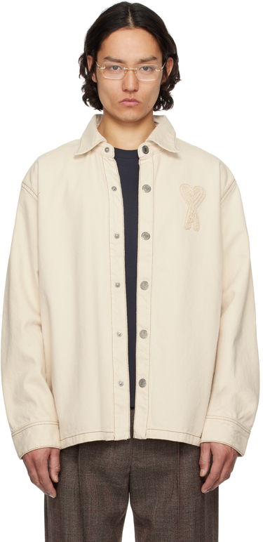 Košeľa AMI AMI Paris Cotton Ami de Coeur Denim Overshirt Béžová | HJK275.DE0039, 0