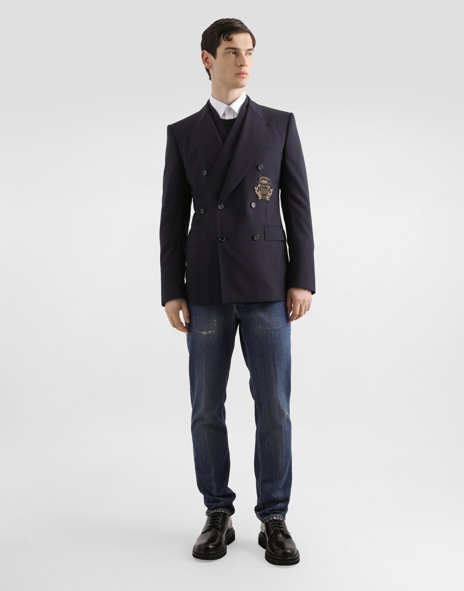 Bunda Dolce & Gabbana Dolce & Gabbana Double-breasted Sicilia Wool Canvas Jacket Navy | G2VE2ZFUBF2B0665, 1
