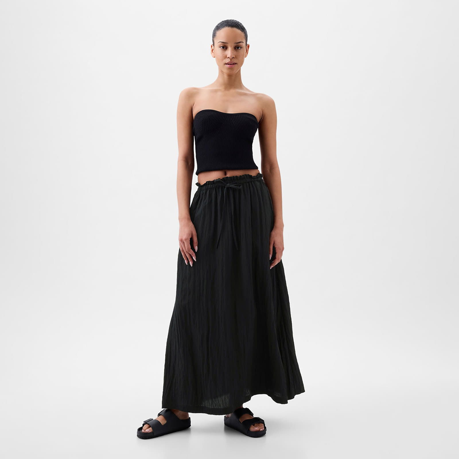 Skirt Paperbag Pull On Maxi Skirt Black