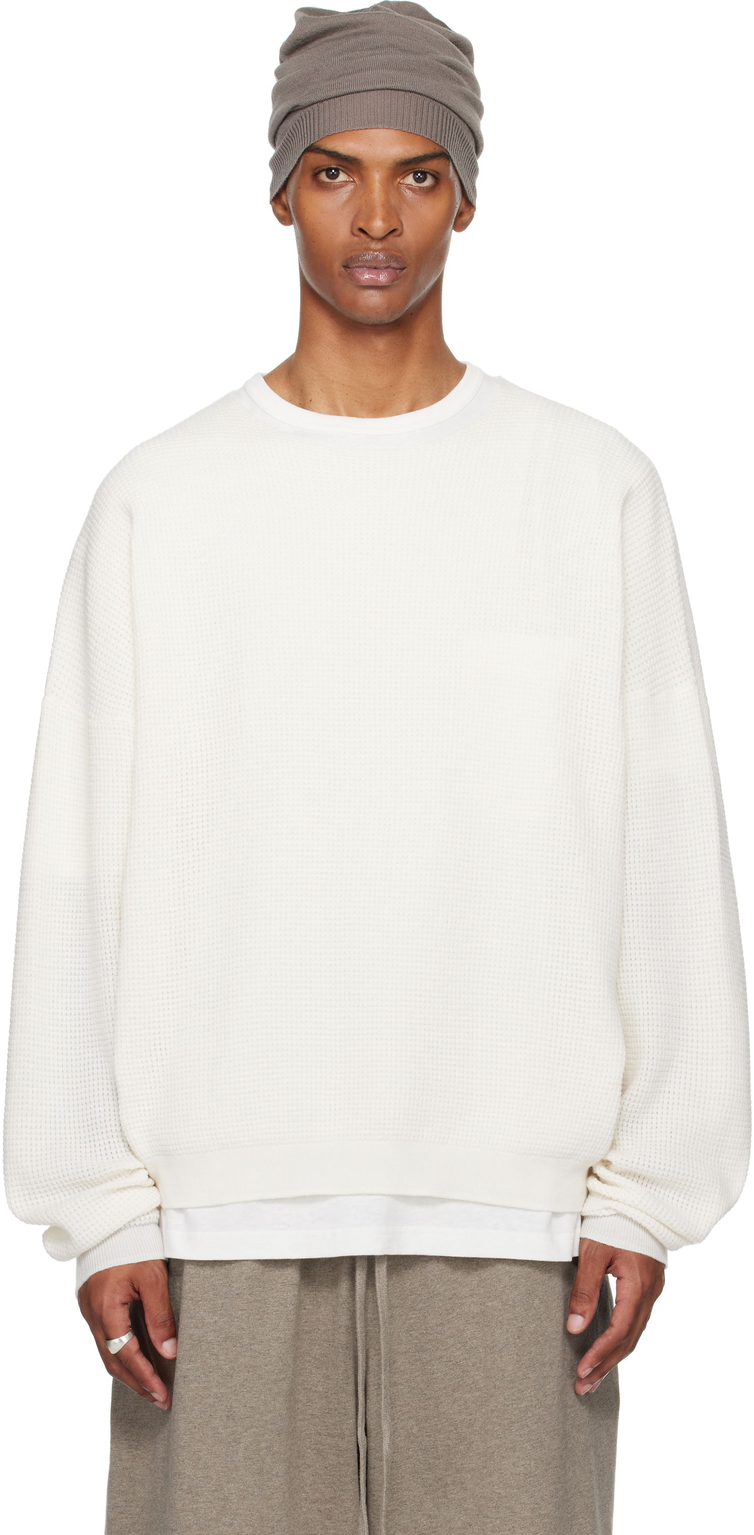 Mikina Fear of God Fear of God ESSENTIALS Waffle Long Sleeve Crewneck Sweatshirt Biela | 192SP256164F, 0