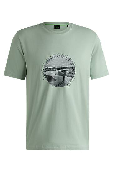Tričko BOSS Stretch-Cotton T-Shirt with Golf Course Graphic Zelené | 50537847