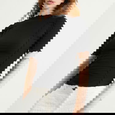 Tričko Baserange Omato Ribbed 3/4 Sleeve T-Shirt with Lettuce Edge and Exposed Seams Čierna | TTO3-RB-000-BLK, 5