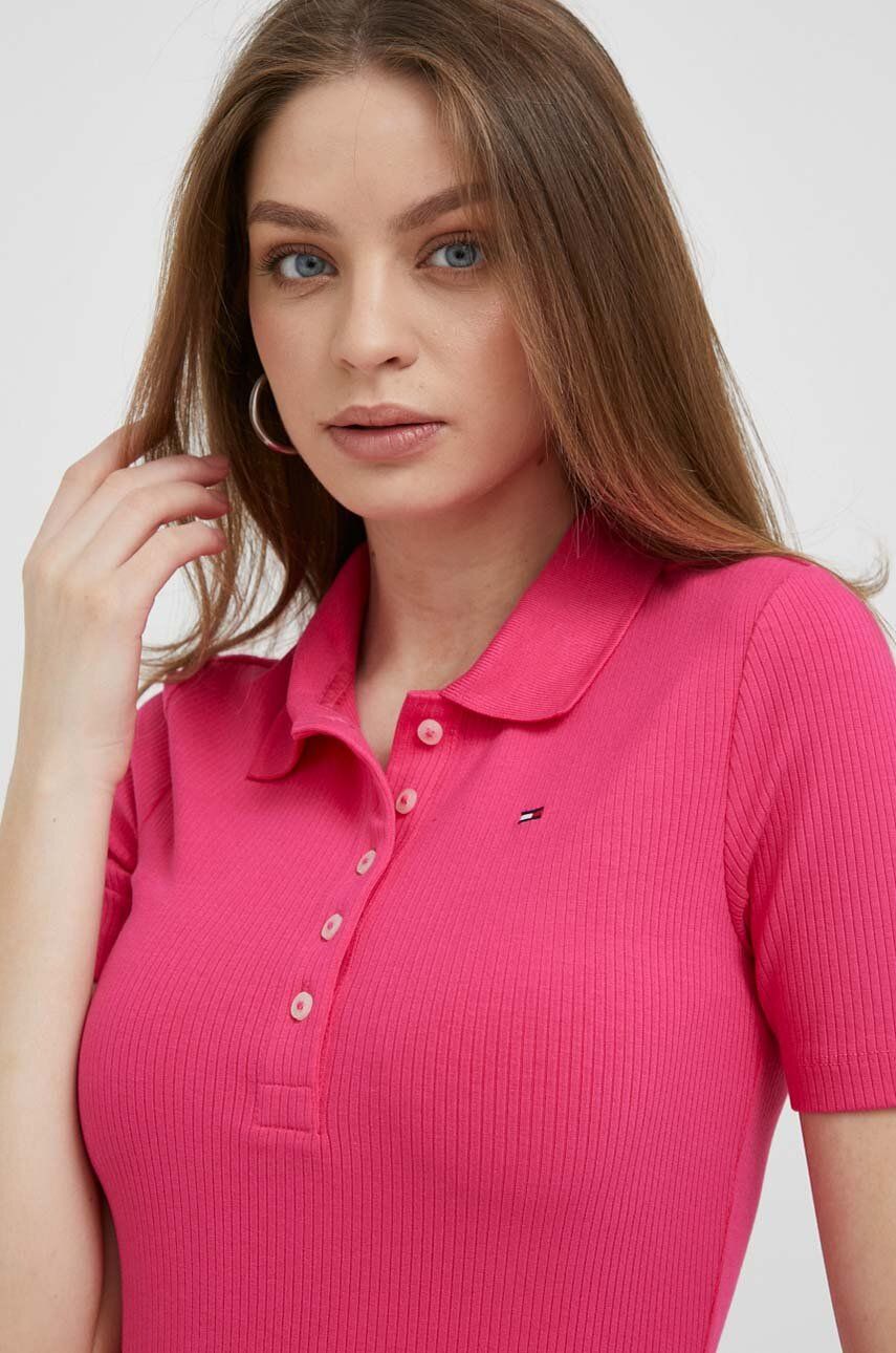Polo tričko Tommy Hilfiger Slim Polo Shirt with Rib Weave Ružová | WW0WW38832, 0