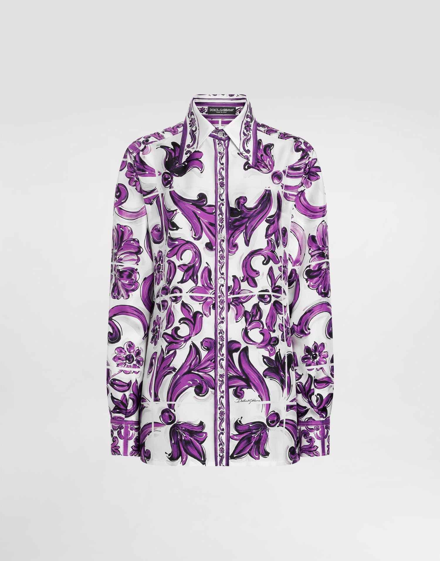 Košeľa Dolce & Gabbana Dolce & Gabbana Majolica Print Silk Twill Shirt Fialová | F5T51THI1ZQH35DQ, 0