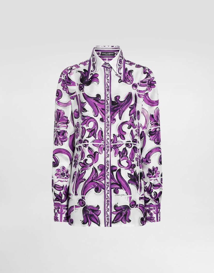Košeľa Dolce & Gabbana Dolce & Gabbana Majolica Print Silk Twill Shirt Fialová | F5T51THI1ZQH35DQ