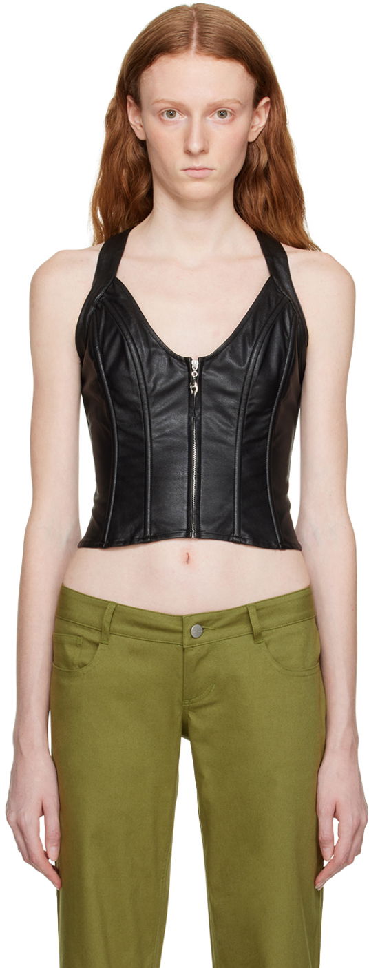 Tielko Miaou Miaou Hannah Jewett Edition Valda Faux-Leather Tank Top Čierna | 7056PUBLK