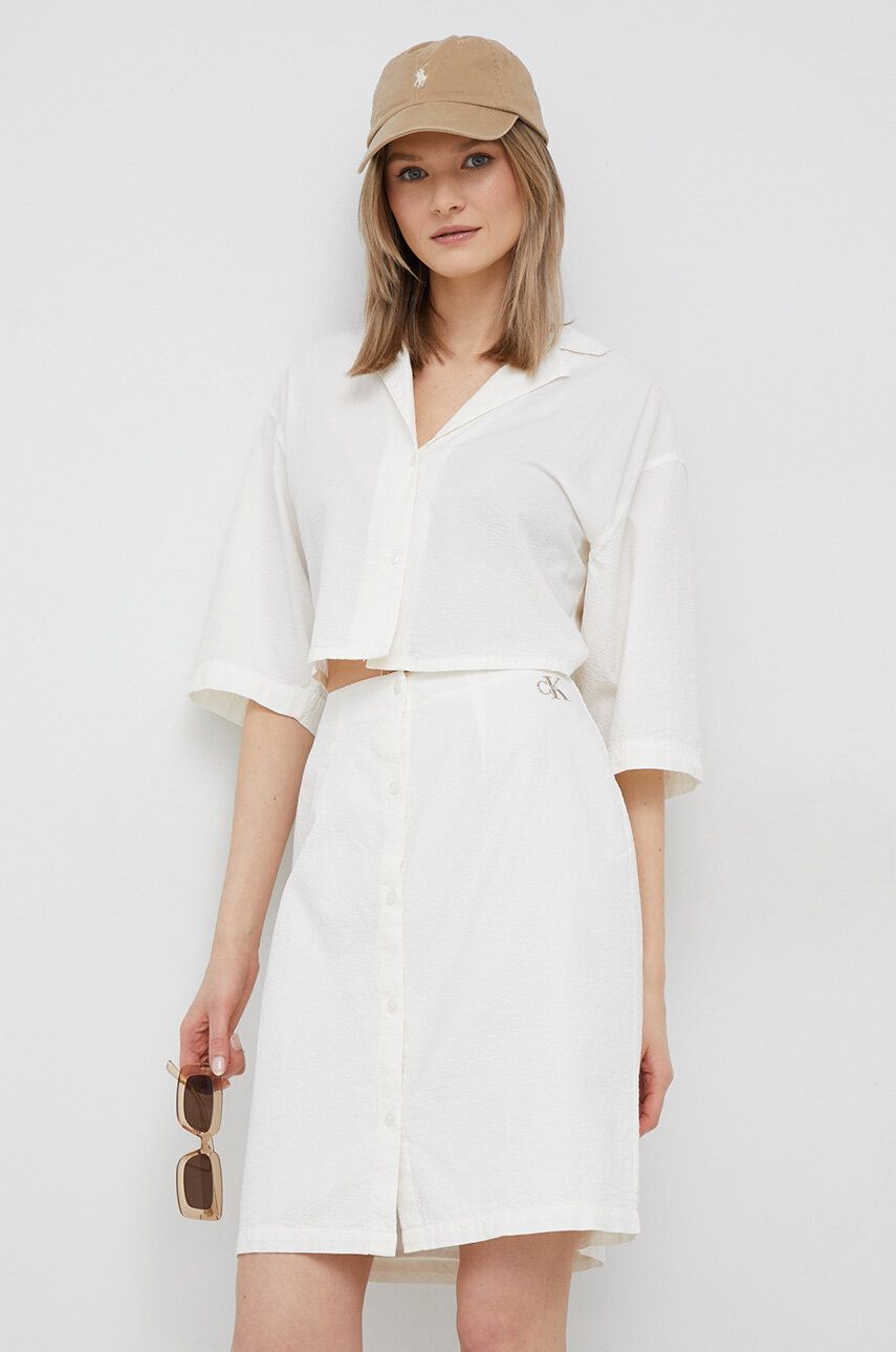 Šaty CALVIN KLEIN Seersucker Cut Out The Shirt Dress Biela | J20J221133.PPYX, 0