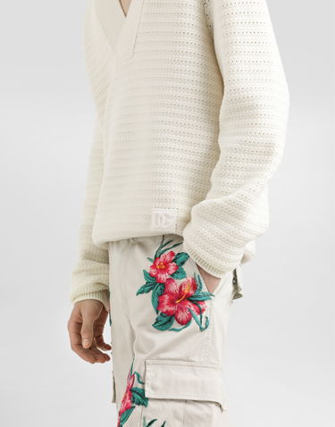 Sveter Dolce & Gabbana Embroidered Wool V-neck Sweater Biela | GXY34ZJCVWTW4335, 3