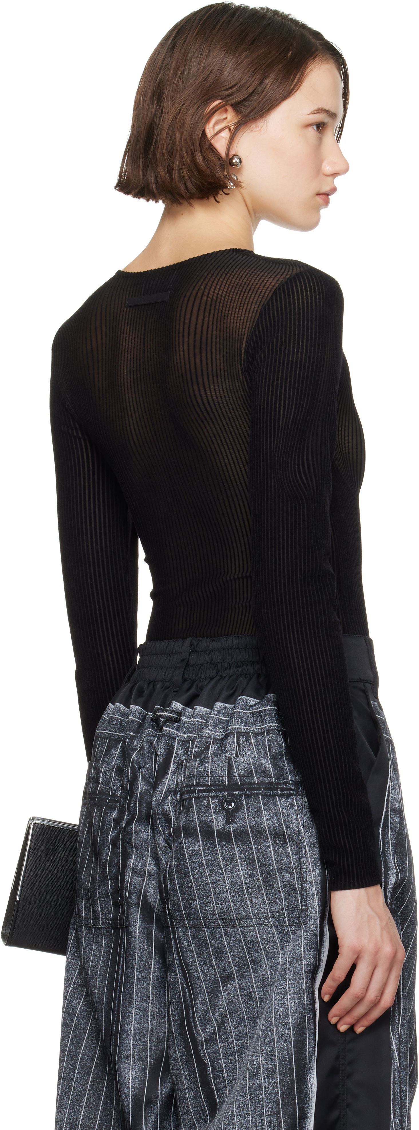 Jean Paul Gaultier 'The Morphing Pinstripes' Sheer Bodysuit