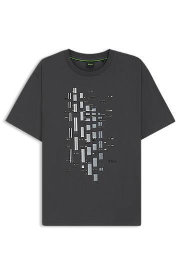 Tričko BOSS Stretch Cotton Tee with Geometric Print Šedá | 50543808