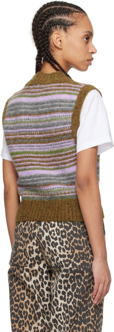 Sveter GANNI GANNI Soft Wool Striped Knit Vest Hnedá | K2356, 2