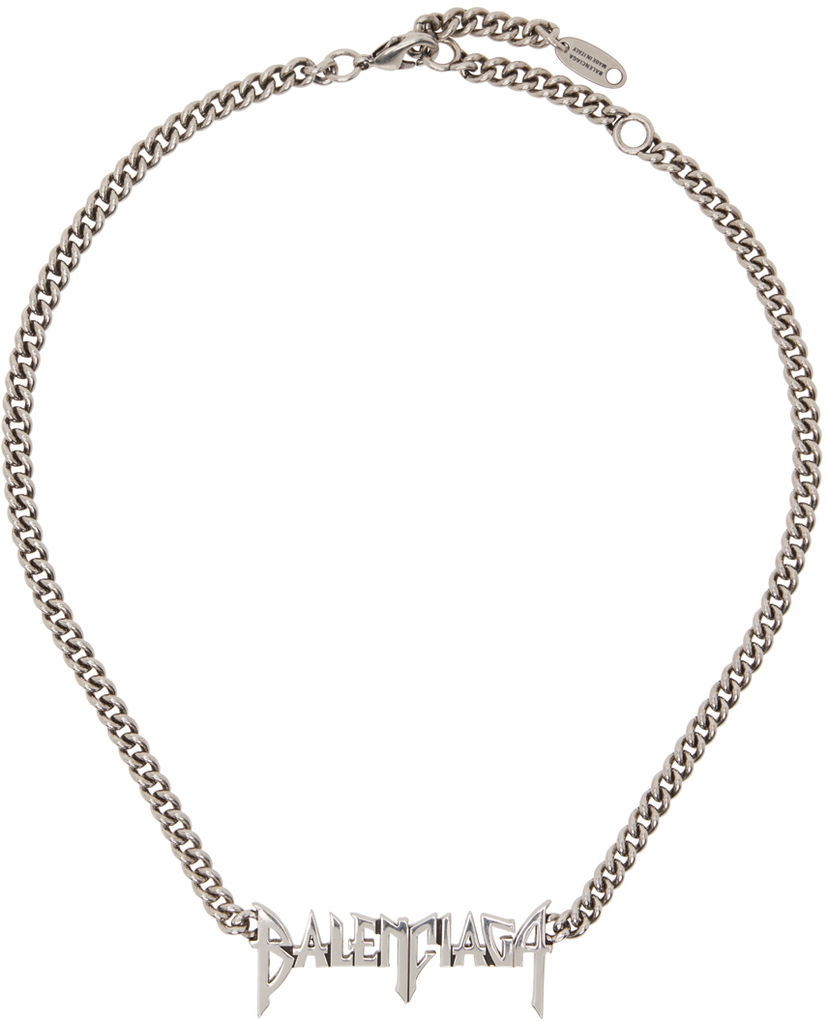 Náhrdelník Balenciaga Gunmetal Typo Metal Necklace Metalická | 787781-TZ99I-0911