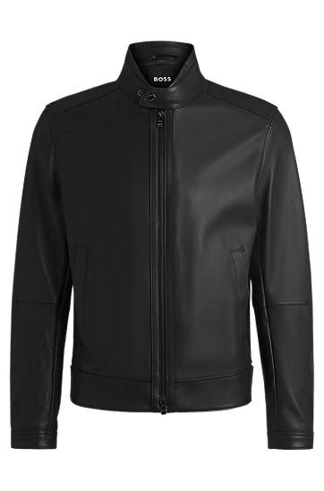 Bunda BOSS Shohei Ohtani Edition Regular-Fit Grained Nappa Leather Jacket Čierna | 50532475, 0
