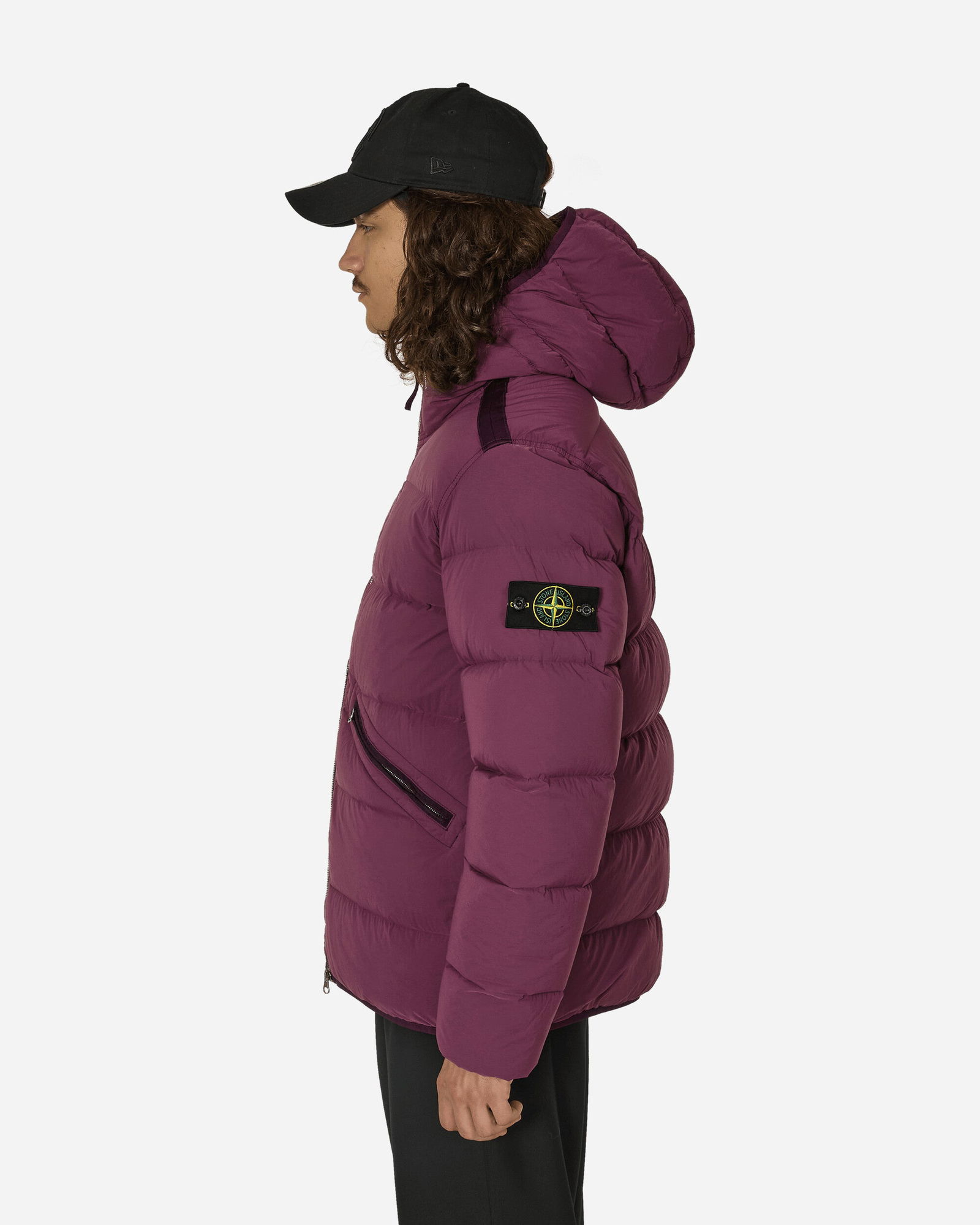 Seamless Tunnel Nylon Hooded Down Jacket Dark Burgundy