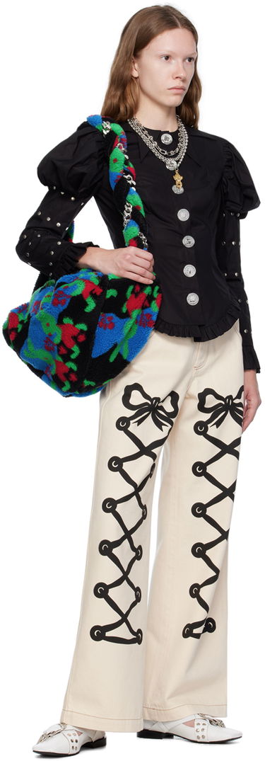Džínsy Chopova Lowena Chopova Lowena Ribbon Print Wide Leg Jeans Béžová | 4061, 3