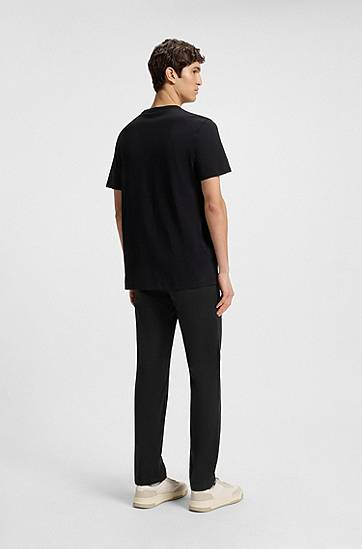 Nohavice BOSS Regular-Fit Stretch-Cotton Satin Chinos Čierna | 50534378, 1