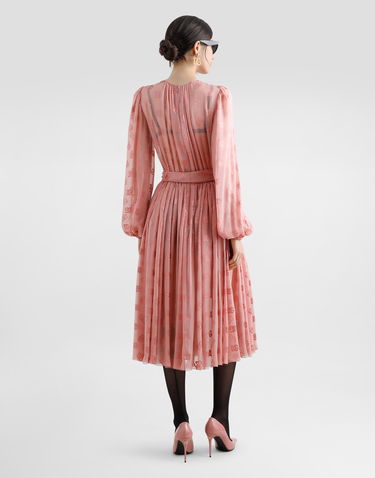 Šaty Dolce & Gabbana Dolce & Gabbana Devore Silk Jacquard Calf-Length Dress with DG Logo Ružová | F6AOJTFJTBRF0473, 2