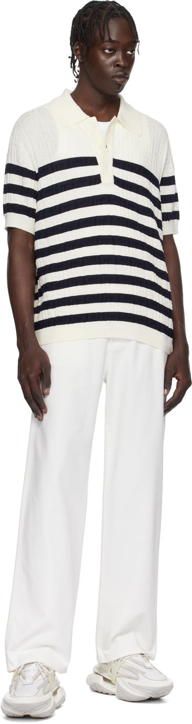 Polo tričko Balmain Striped Knit Polo Shirt Biela | EH1GB066KI01, 3