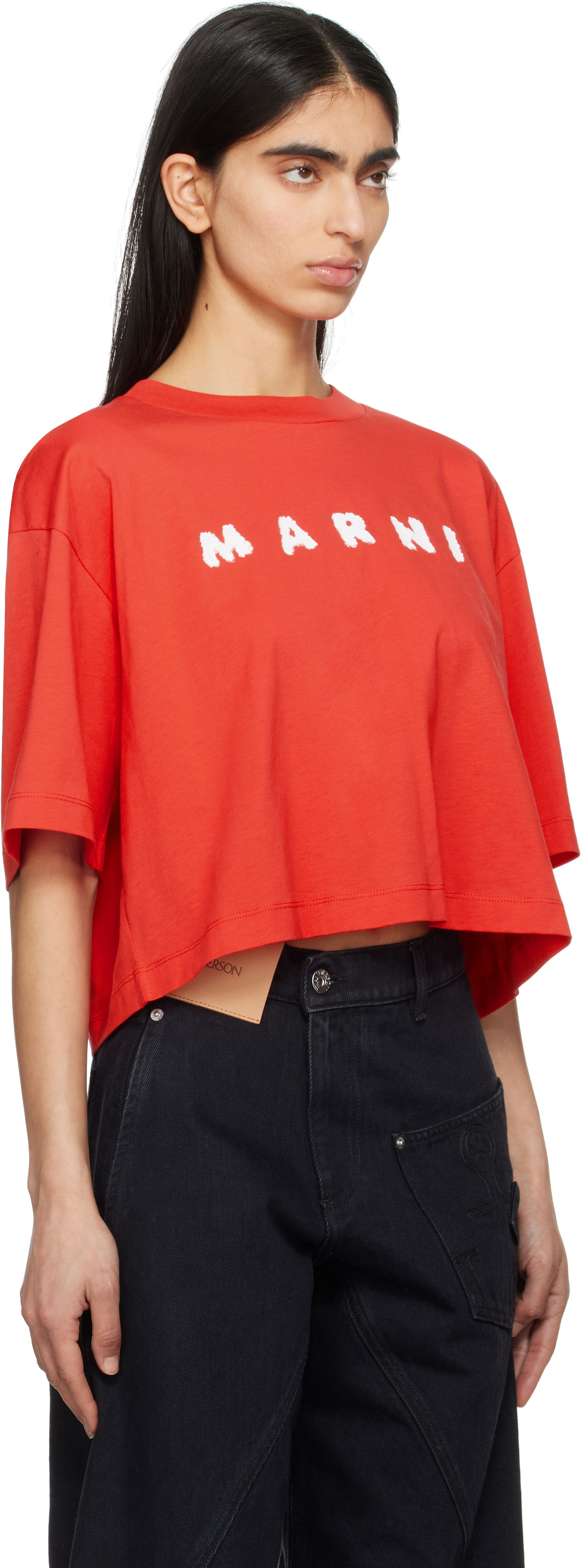 Crop Top Marni Marni Boxy Cropped Scribbled Logo T-Shirt Červená | THJE0333P5 USCX42, 1