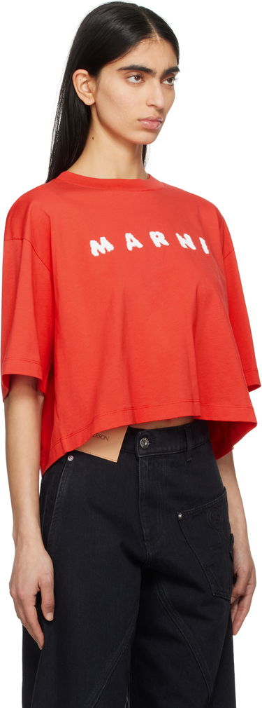 Crop Top Marni Marni Boxy Cropped Scribbled Logo T-Shirt Červená | THJE0333P5 USCX42, 1