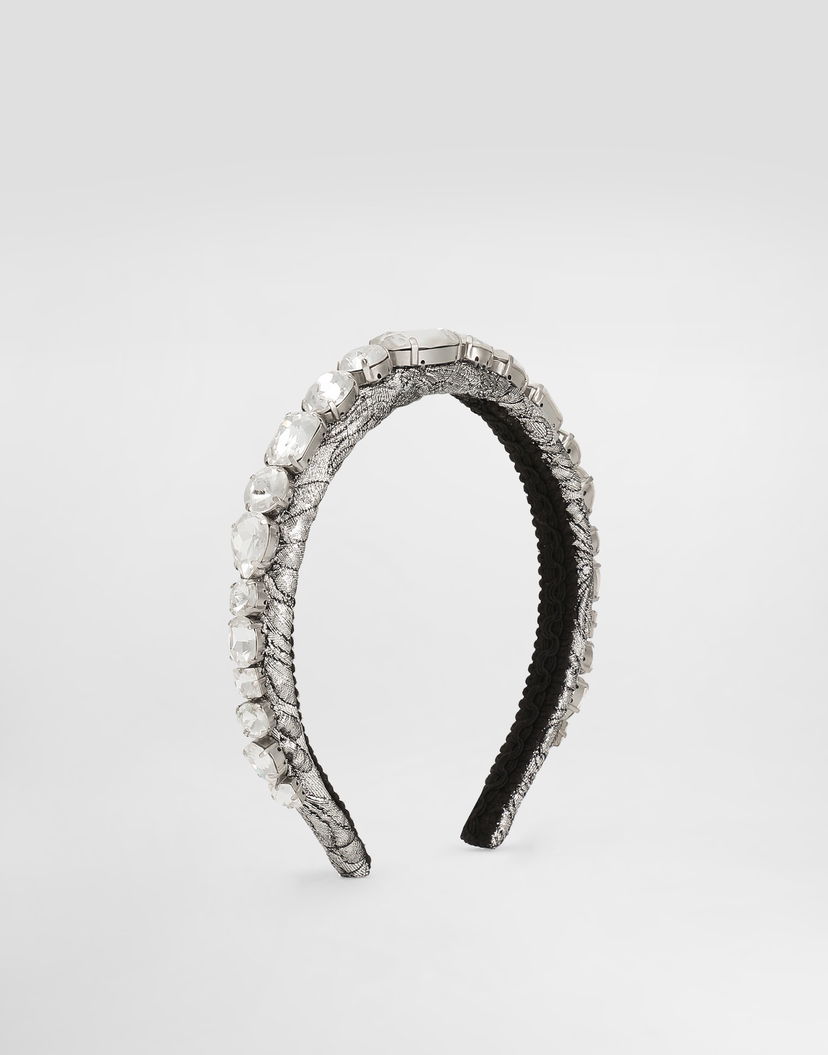 Doplnky Dolce & Gabbana Floral Jacquard Headband with Crystals and Embroidery Metalická | FY366ZGDDDMS8400