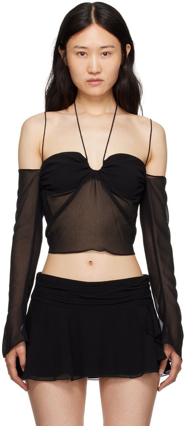 Crop Top GUIZIO Guizio Gathered Sheer Off-Shoulder Blouse Čierna | H23113W034, 0
