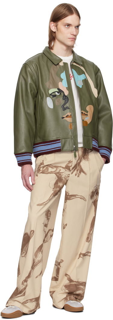 Bomber bunda KidSuper KidSuper Patchwork Face Leather Varsity Jacket Zelené | SS25-OW-05, 3