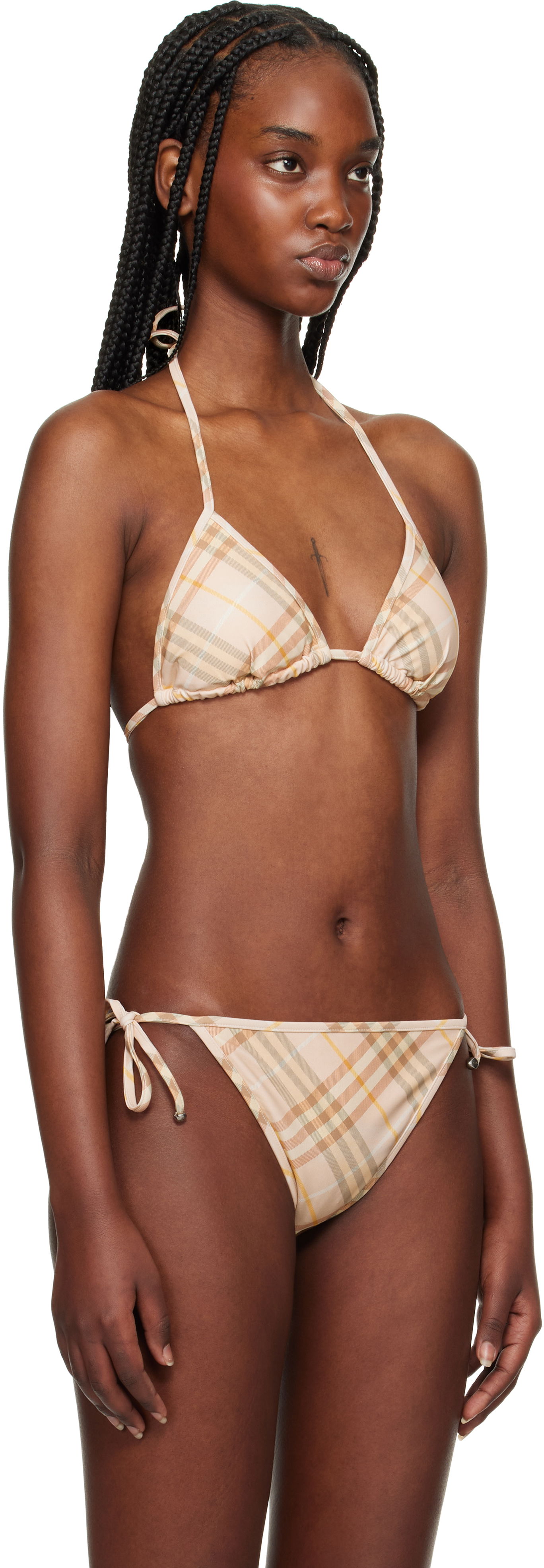 Plavky Burberry Burberry Check Triangle Bikini Top Béžová | 8108593, 1