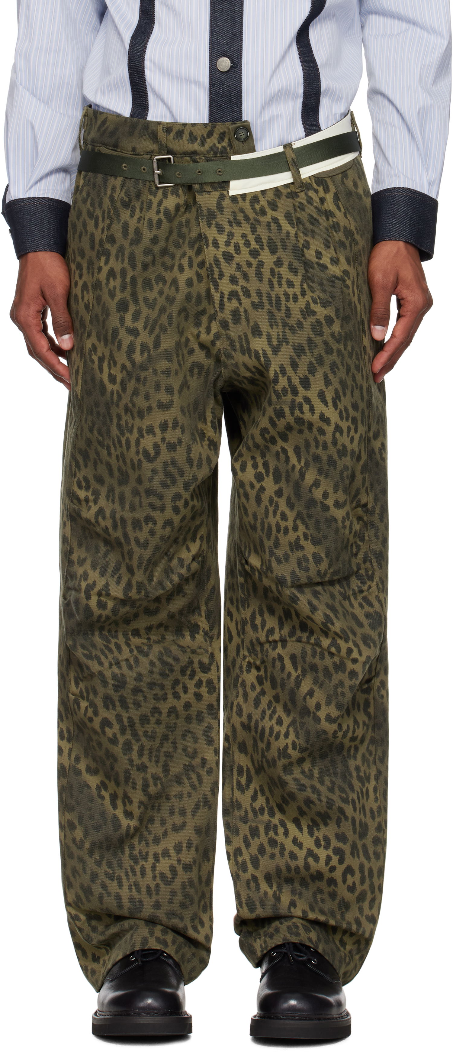 Džínsy Andersson Bell Andersson Bell Leopard Cross-Over Wide Leg Jeans Zelené | apa803u, 0