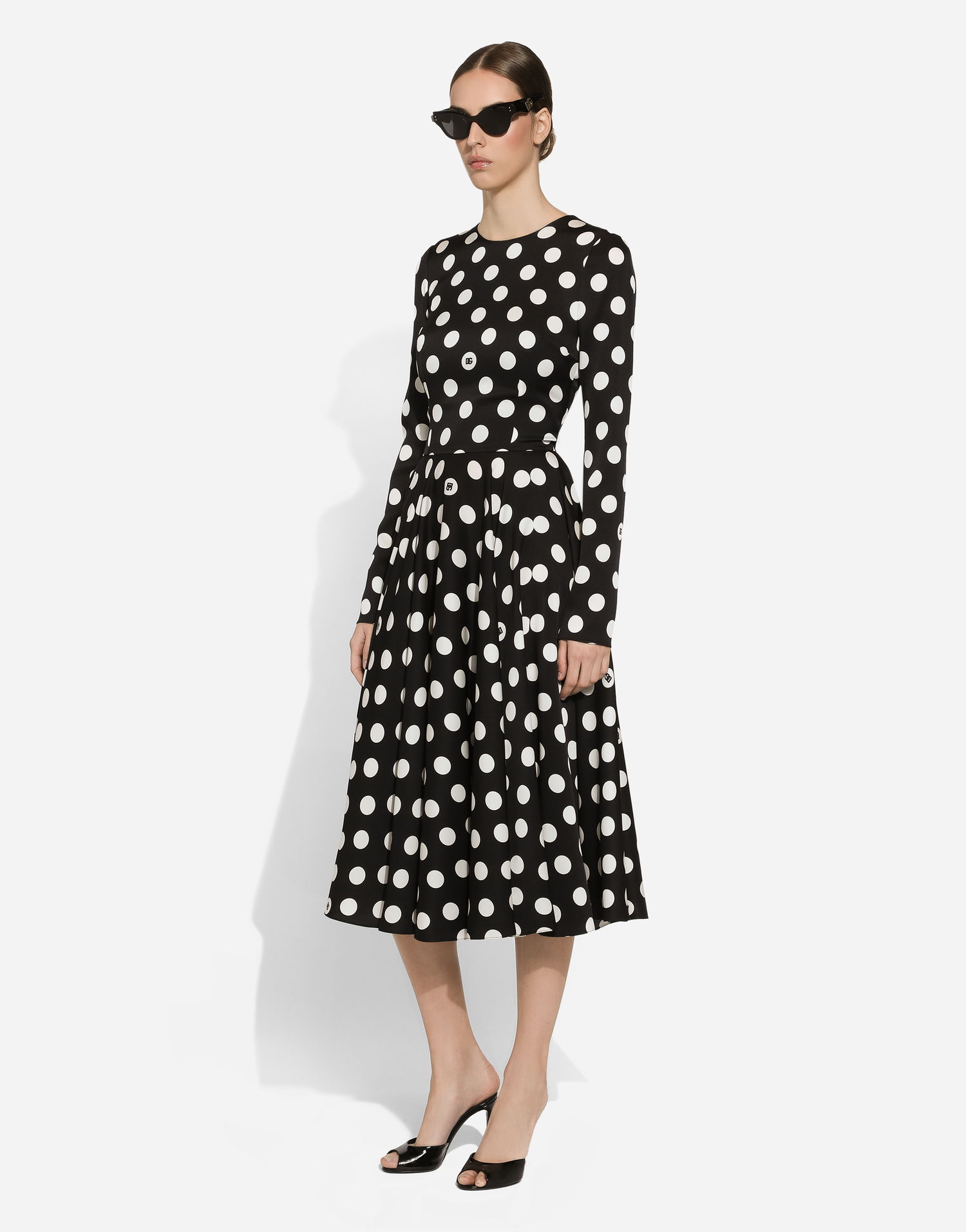 Šaty Dolce & Gabbana Charmeuse Calf-Length Circle-Skirt Polka Dot Print Dress Čierna | F6JJLTFSA64HNZSW, 1