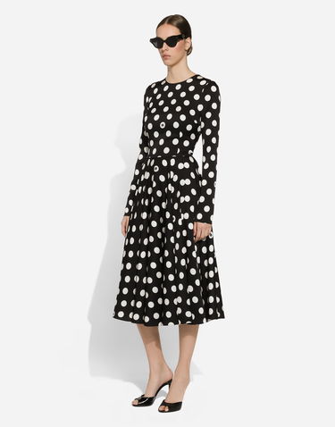 Šaty Dolce & Gabbana Charmeuse Calf-Length Circle-Skirt Polka Dot Print Dress Čierna | F6JJLTFSA64HNZSW, 1